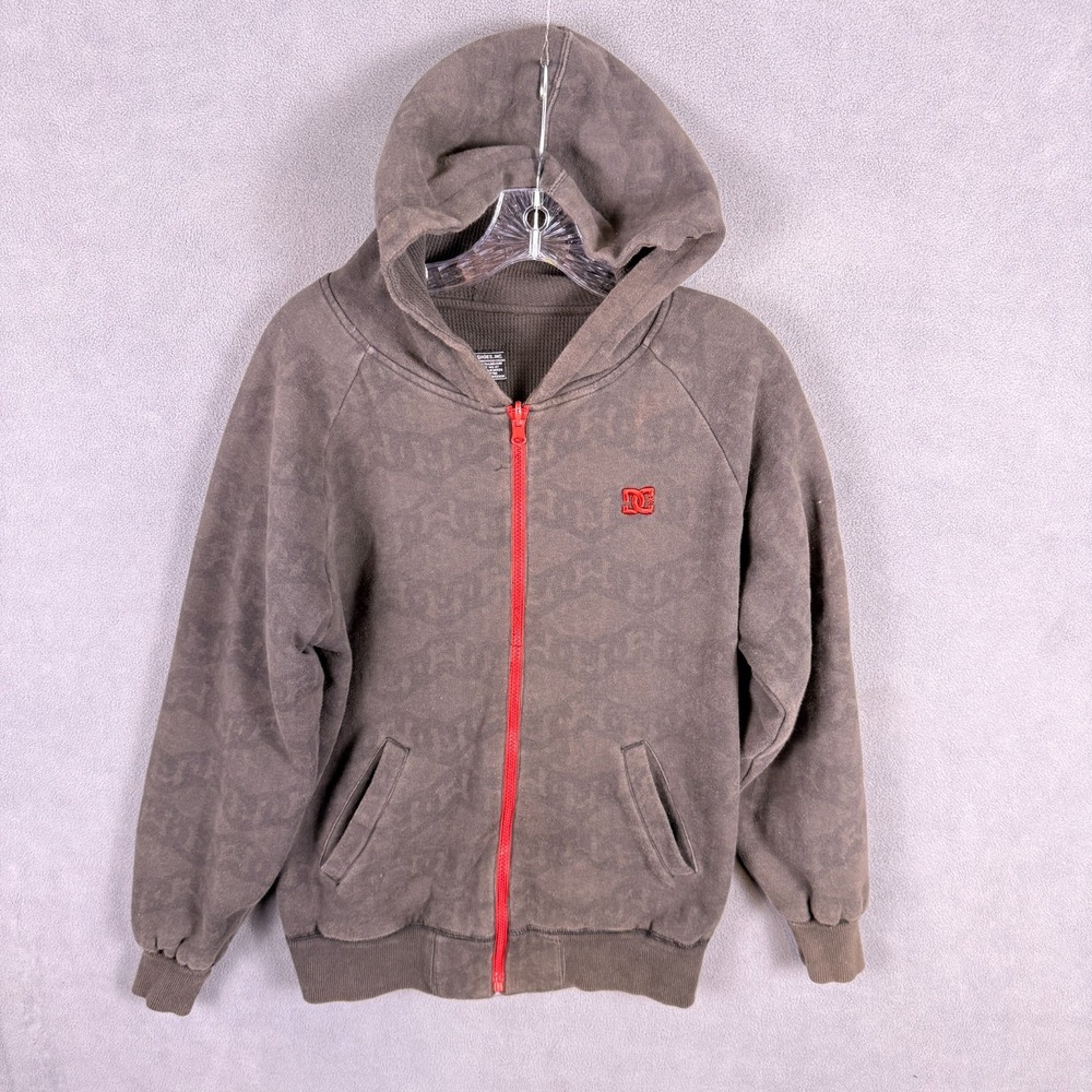 Vintage y2k DC Reversible Hoodie Zip Up Thermal Jacket Men's Large Skate‎ Grunge